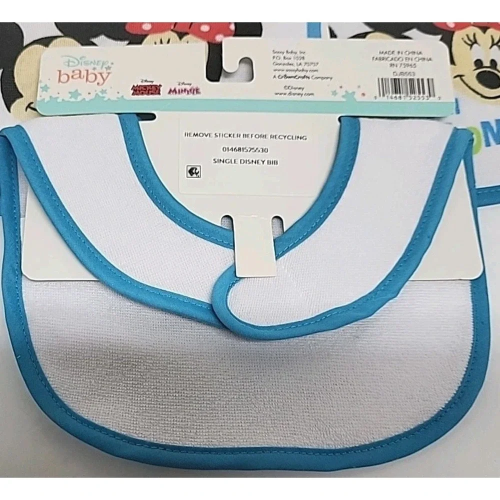 Mickey Minnie Mouse Terry Infant Baby‎ Bibs Blue I'm Awesome Lot of 3  NWT
